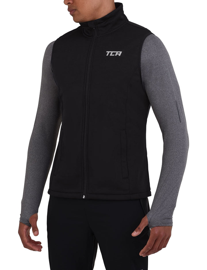 TCA Herren Flyweight winddichte Lauf- und Fahrradweste mit Reissverschlusstaschen M Schwarz, M Schwa