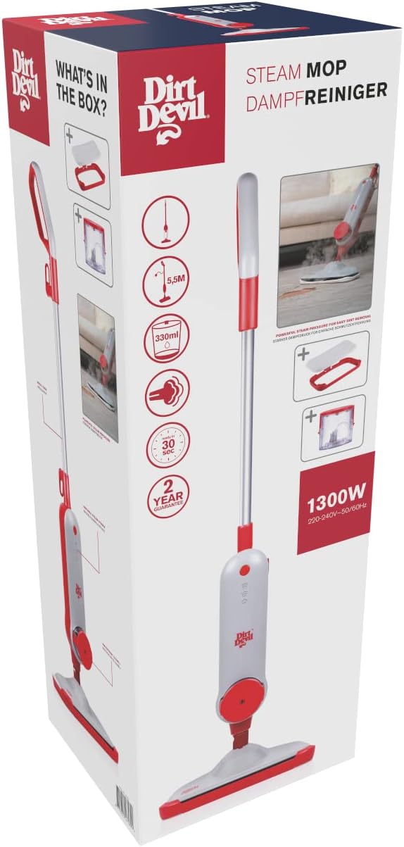 Dirt Devil Dampfreiniger DD7002- Elektrische Bodenreiniger 1300W - Dampfbesen mit 7,5 Meter Reichwei