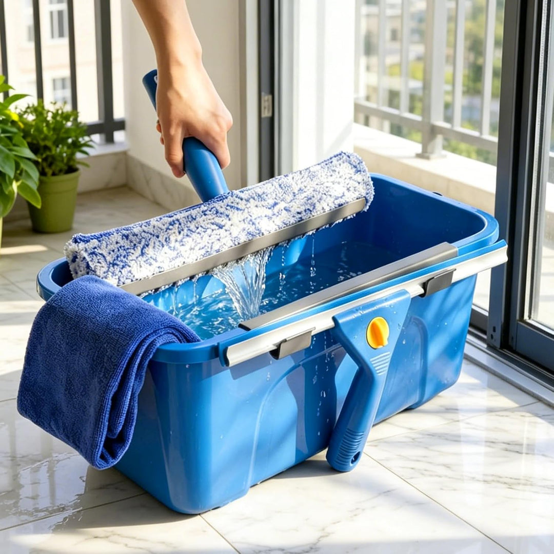 ddLUCK Fensterputzer Set mit Eimer &amp; Reinigungsset für Hohe Fenster Putzen