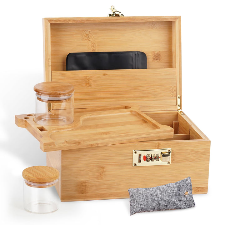 OZCHIN Grosse Bambusbox mit Zahlenschloss, Dekorative Aufbewahrungsbox für Zuhause, Geschenk, Aufbew