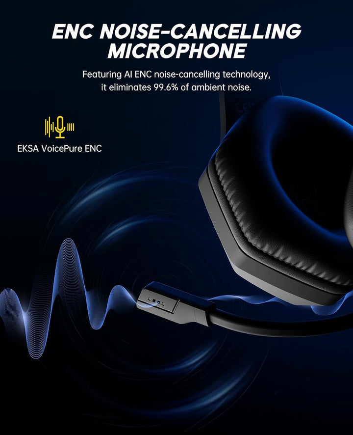 EKSA E1000BT Wireless Gaming Headset für PS5/PS4/PC/Switch/Mac, Bluetooth 5.4 Gaming Kopfhörer Kabel