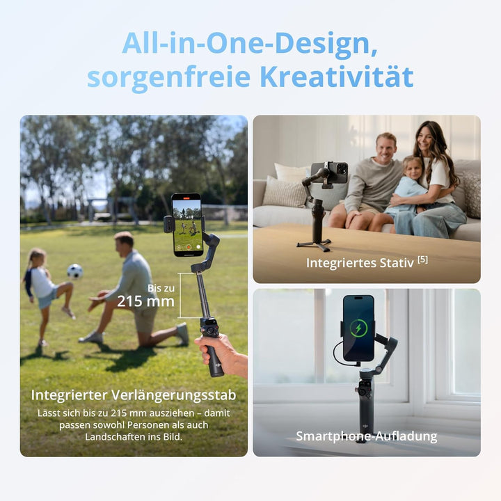 DJI Osmo Mobile 8 + Mic 3, Gimbal-Stabilisator für Smartphones, KI-Native-Tracking mit Audio und Bel