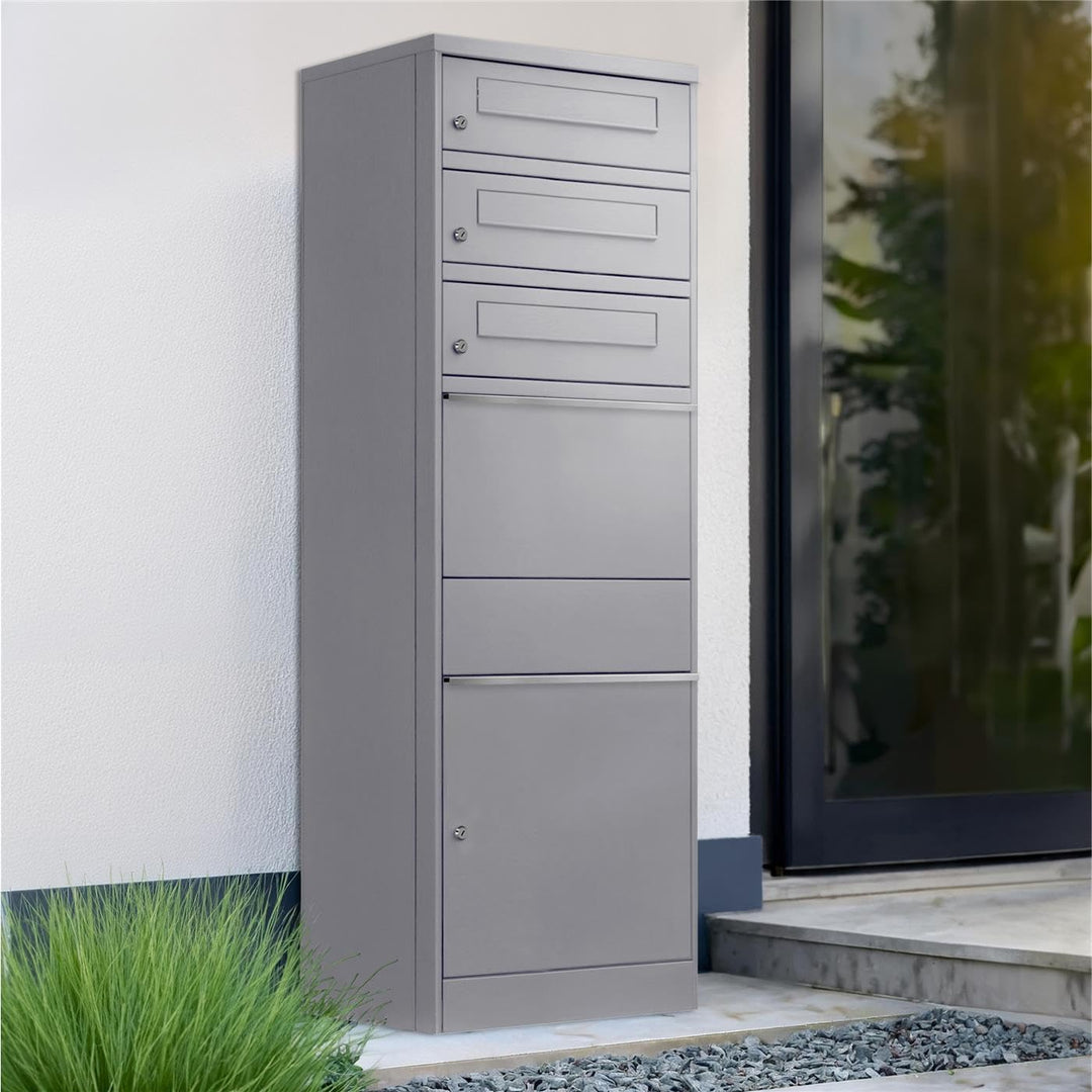 Metzler Paketbox mit 3 Briefkästen – XXL 3er Briefkasten mit Paketfach, rostfrei und wetterfest – gr