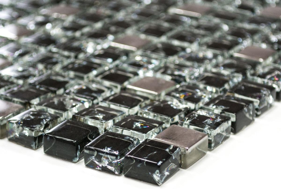 Mosaik Quadrat Crystal mix schwarz/silber Glasmosaik Transluzent Transparent 3D, Mosaikstein Format: