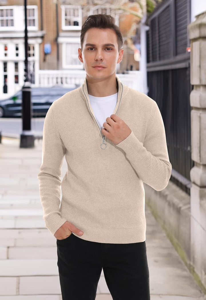 Hisir Pullover Herren Strickpullover 1/4 Zip Pulli Männer, Bequem Weich Warmer Winter Pullover für M