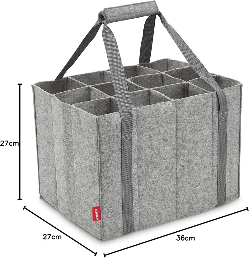 achilles Flaschentasche mit 12 Fächer, Auch für 1,5 Liter Flaschen, Flaschen Tasche aus Filz, 100% r