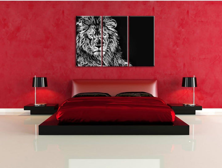 Pixxprint Monocrome, Löwe, Natur, Afrika 3-Teiler Leinwandbild 120x80 Bild auf Leinwand