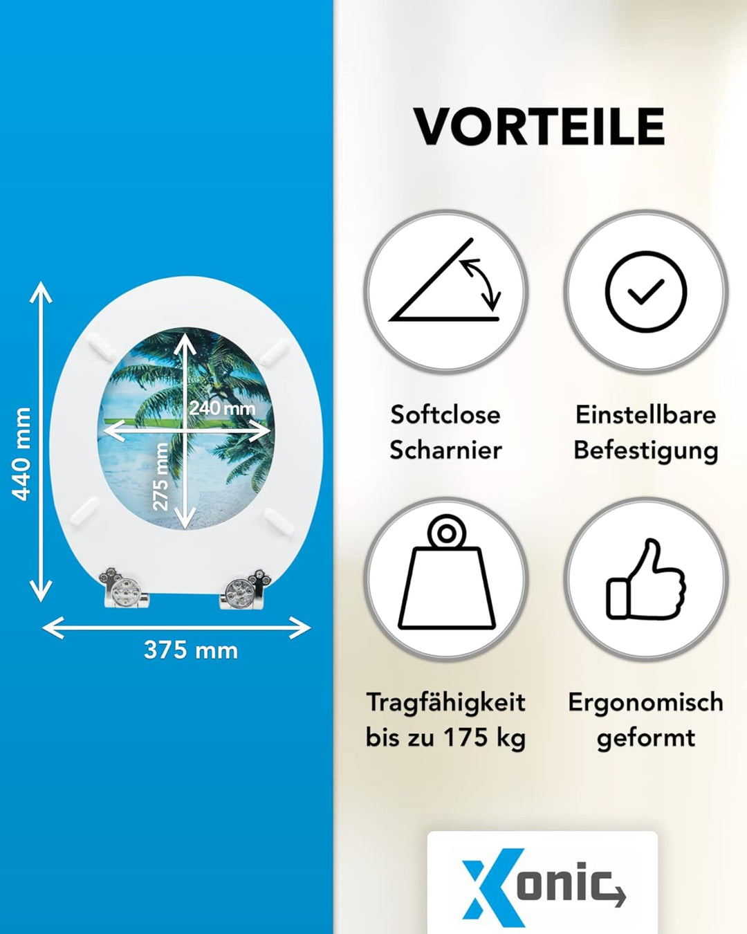 Xonic Design WC-Sitz - Premium Klo-Deckel - Toilettensitz mit Absenkautomatik - hochwertige Klobrill
