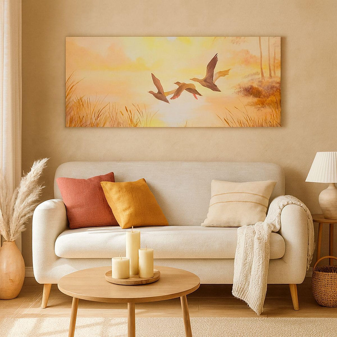 Wandbilder Dekoration Wohnzimmer Vogel Natur Wasser Panorama Bilder auf Leinwand 120x50cm Leinwandbi