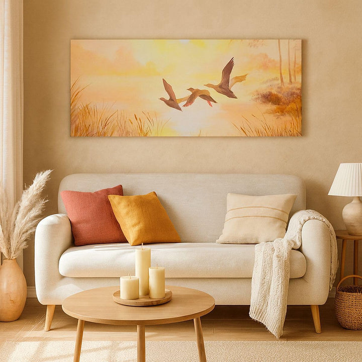 Wandbilder Dekoration Wohnzimmer Vogel Natur Wasser Panorama Bilder auf Leinwand 120x50cm Leinwandbi