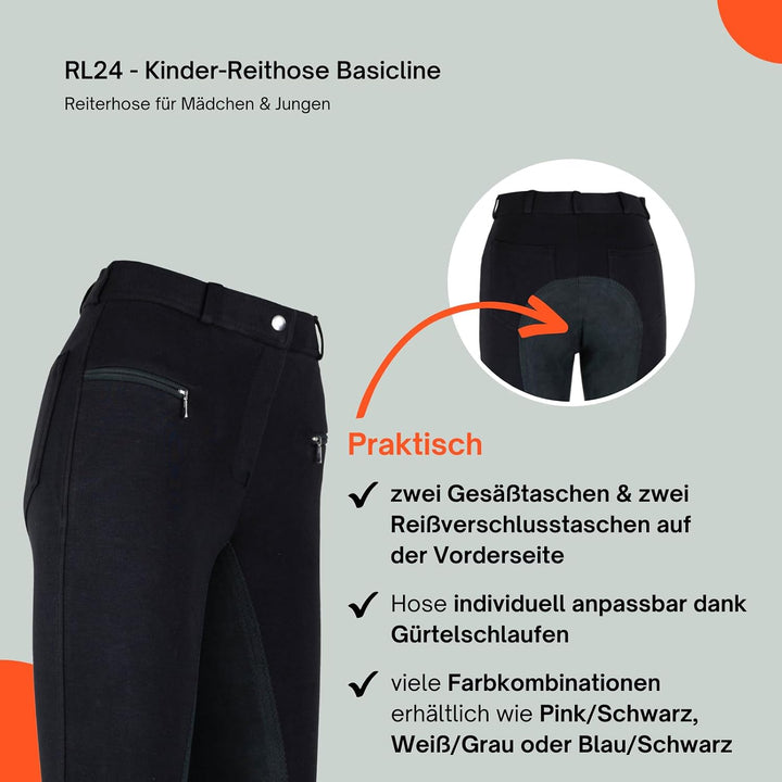 RL24 - Kinder Reithose Vollbesatz BASICLINE 110 Schwarz/Schwarz, 110 Schwarz/Schwarz