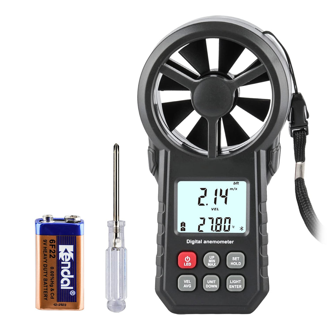 Digitaler Windmesser Anemometer, tragbarer Luftdurchflussmesser mit USB und Bluetooth, CFM-Messgerät