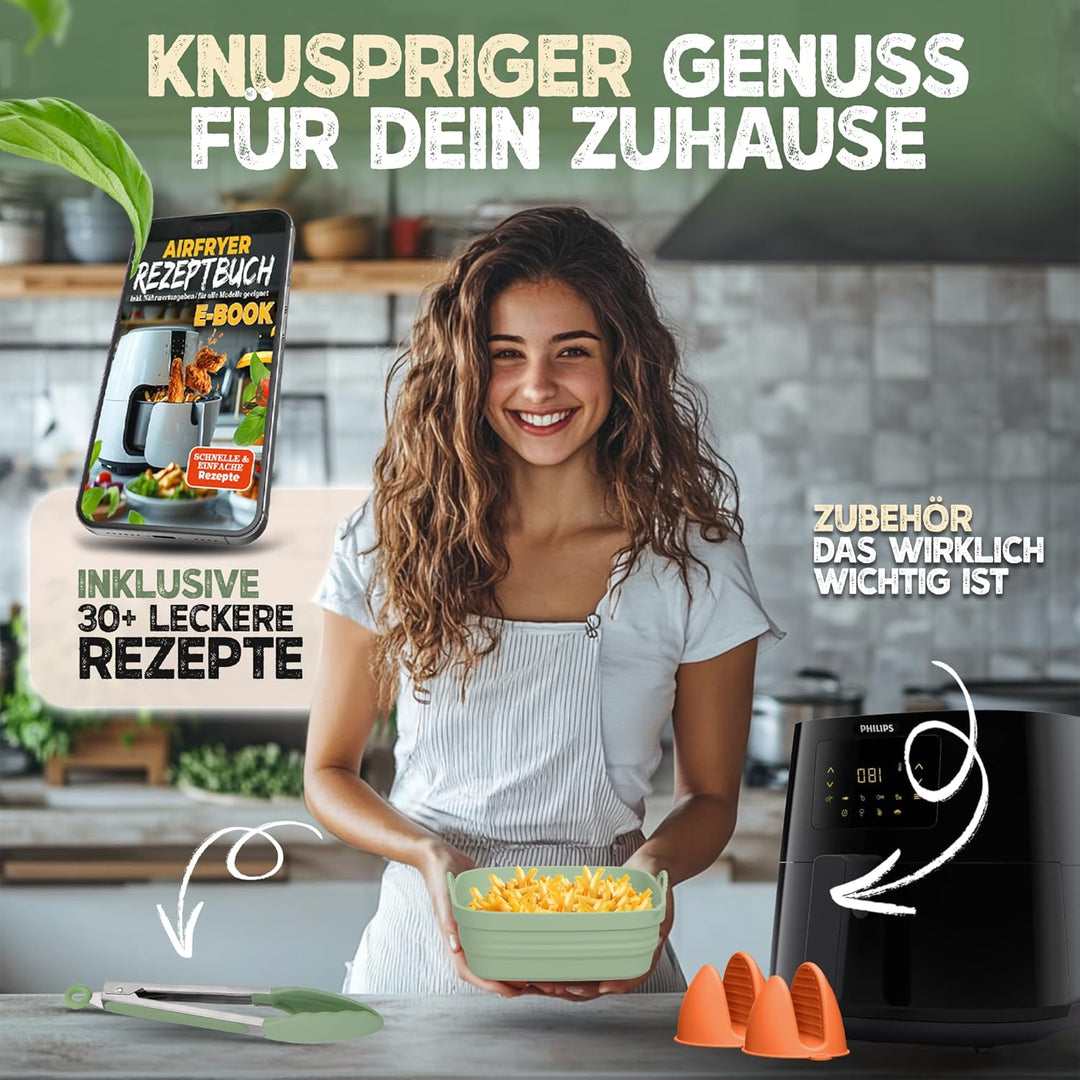 Silikonform-Set faltbar & extra dick für Heissluftfritteusen ab 3,7L-8L mit Zubehör | Airfryer Silik