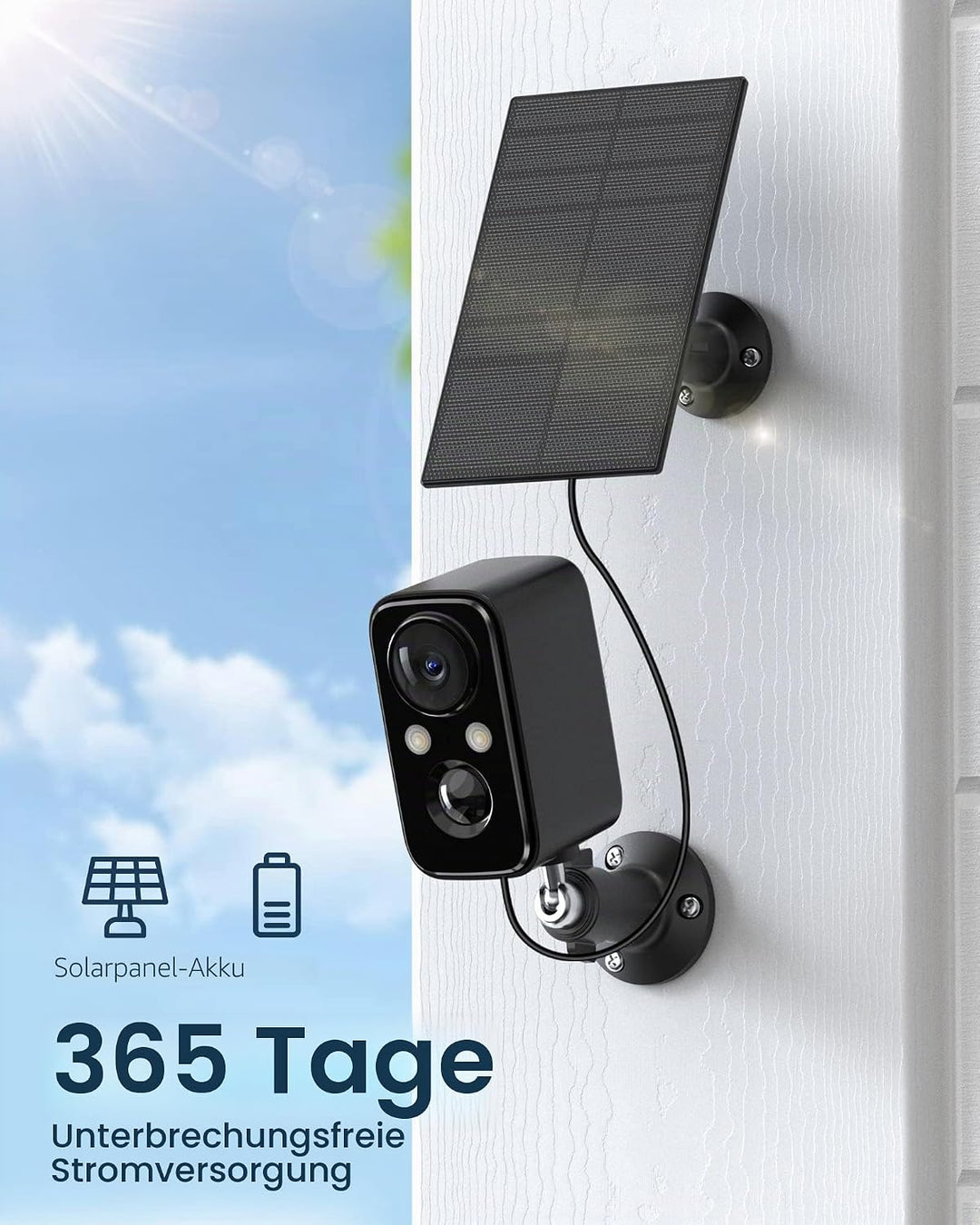 IHOXTX Überwachungskameras Aussen Akku mit Solarpanel, Kamera Überwachung Aussen WLAN mit Bunte Nach