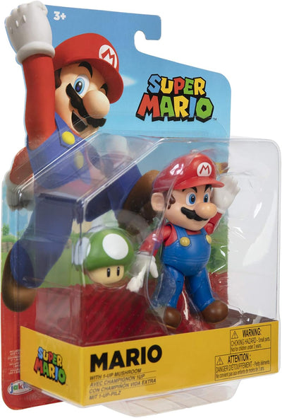 Nintendo JAKKS – 406754 Super Mario – Mario mit 1 up Mushroom – 10cm Spielfigur