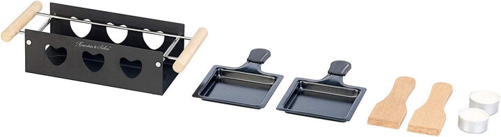 Rosenstein & Söhne Raclette mit Kerzen: Teelicht-Raclette für 2 Personen, mit Schabern und Teelichte