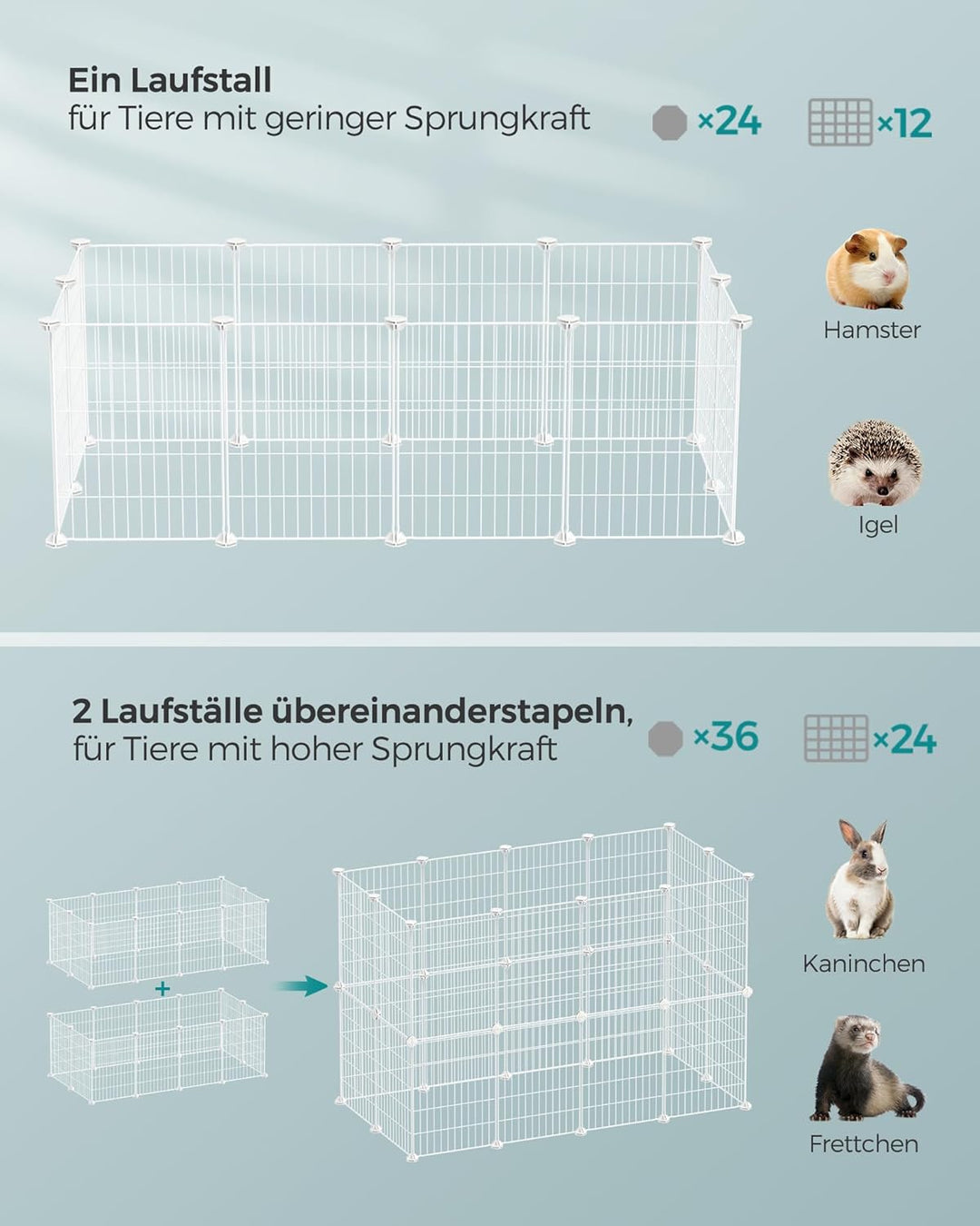 SONGMICS Freilauf, DIY-Kleintiergehege, KleintierkÄfig, Welpenauslauf, Kaninchen, Meerschweinchen, M