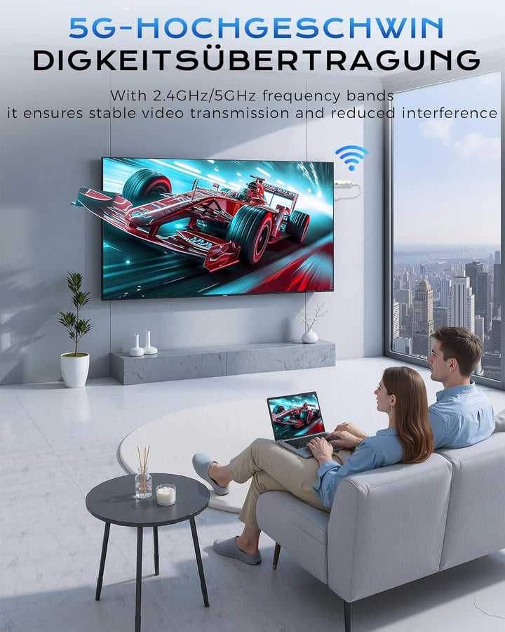 2026 Miracast Wireless Display Dongle Adapter HDMI 1080P@60Hz, 5GHz AirPlay/Miracast für TV/Projekto