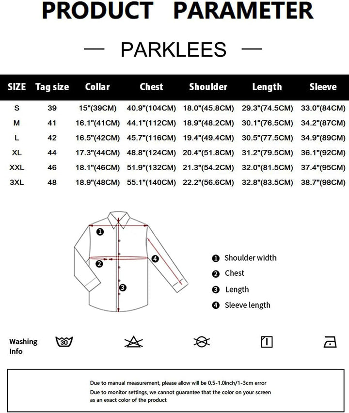 PARKLEES Herren Hemd aus massivem Twill, klassische Passform, schmale Passform, langärmelig, mit Tas