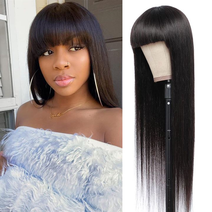 X-Tress Perücke Schwarz with Fringe 50cm Natural Color Perücke Real Human Hair for Dame Shoulder Len