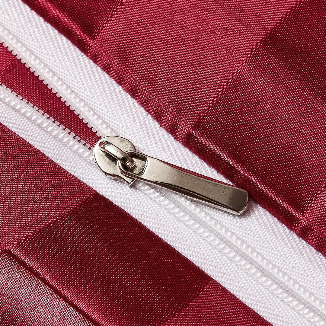 Damier Bettwäsche 155x220cm Rot Satin Glanz gestreift Bettwäsche Set Seidig glänzend Luxus Deckenbez