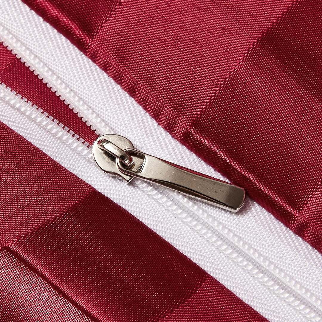 Damier Bettwäsche 155x220cm Rot Satin Glanz gestreift Bettwäsche Set Seidig glänzend Luxus Deckenbez