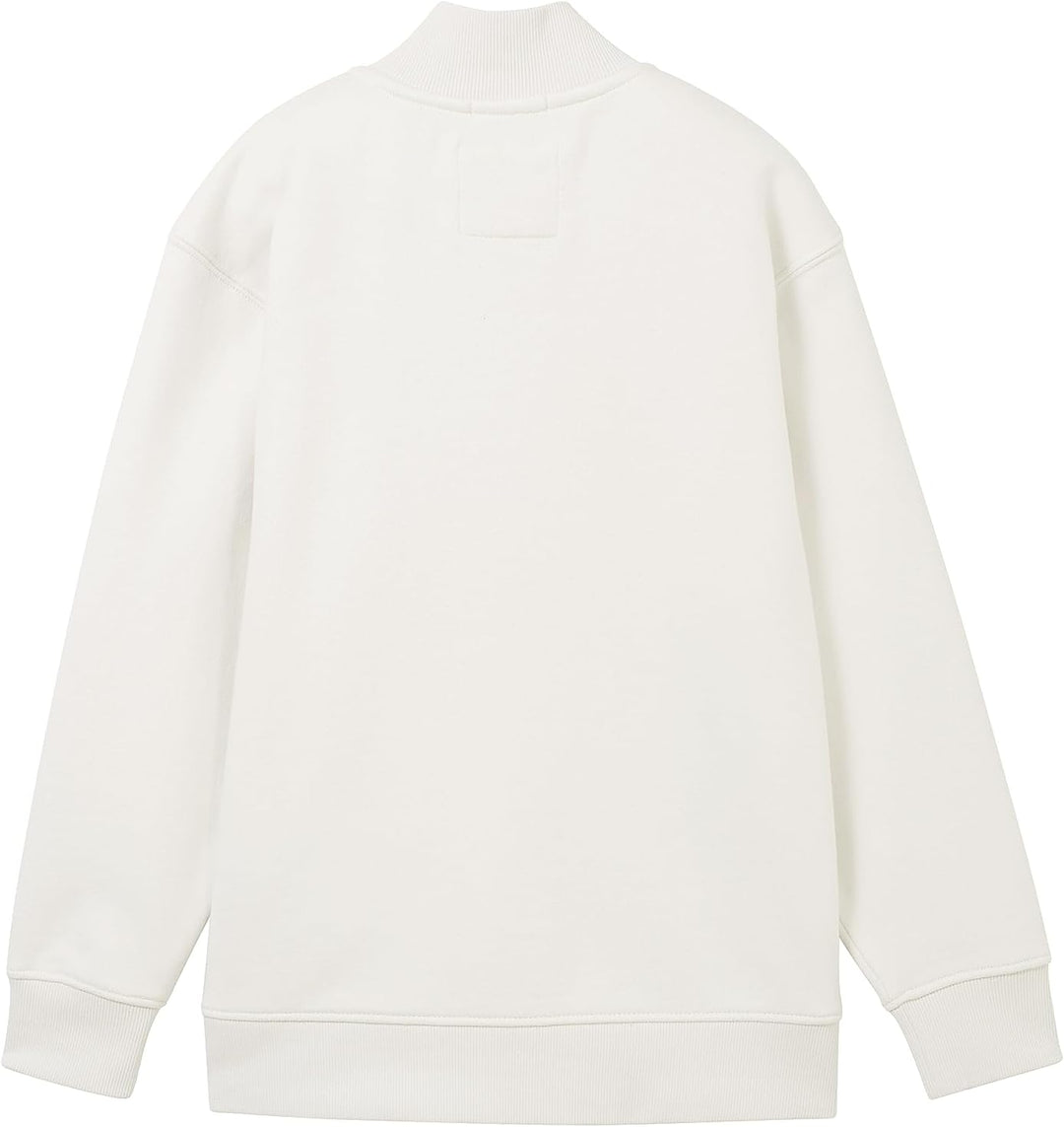 TOM TAILOR Jungen Troyer Sweatpullover mit Print 140 32257 - Greyish White, 140 32257 - Greyish Whit
