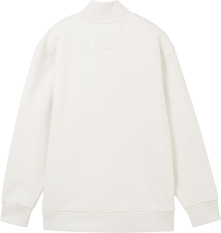TOM TAILOR Jungen Troyer Sweatpullover mit Print 140 32257 - Greyish White, 140 32257 - Greyish Whit
