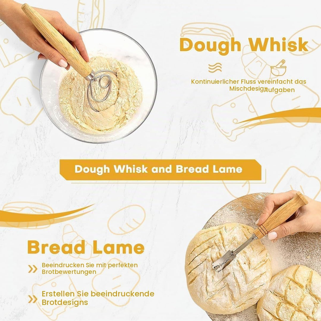 Gärkörbchen Rund &amp; Oval - Brot Backen Set mit Bäckermesser, Pinsel, Leinen, Teigschneider - 100% nat