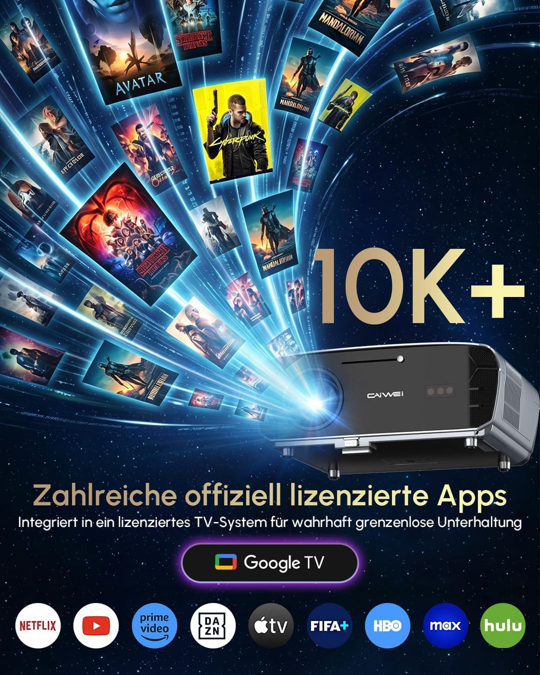 Smart 4K Beamer mit Zertifizierten Apps DB Audio,TOF Autofokus 2400 ANSI Projektor Tageslicht 4K HDR