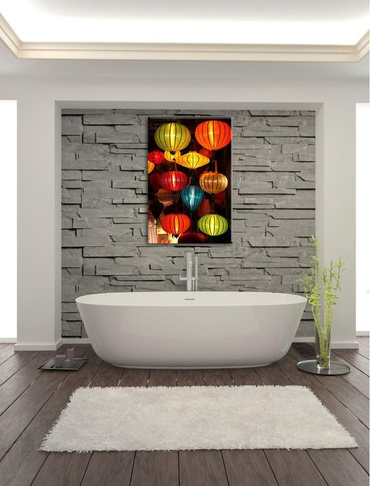chinesische Laternen Leinwand, XXL riesige Bilder fertig gerahmt mit Keilrahmen, Kunstdruck auf Wand