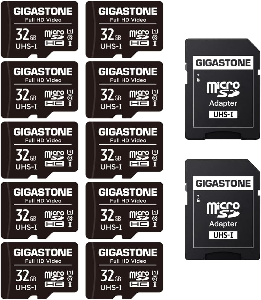 Gigastone 32GB MicroSDHC Speicherkarte 10er-Pack + SD Adapter, für Action-Kamera, GoPro, Drohne und