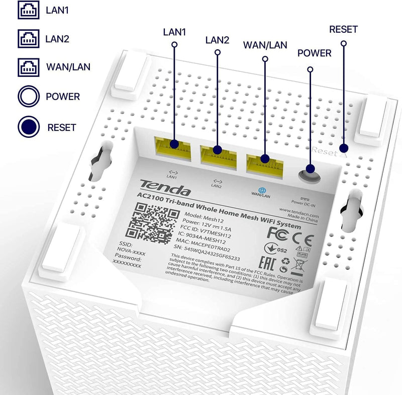 Tenda Nova MW12 Mesh WLAN System - AC2100 Tri-Band WLAN Mesh System -empfohlen für Häuser mit 3-5 Sc
