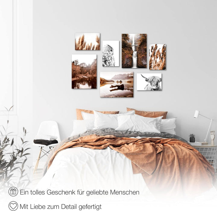 Novart Wandbilder Natur Berge See - KOMPLETT AUFHÄNGFERTIG - Orange Braun Wohnzimmer Schlafzimmer -