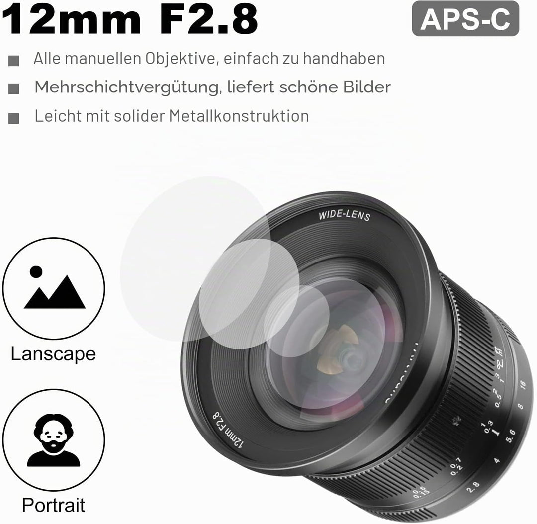 7artisans 12 mm F2.8 Mark Ⅱ Ultra-Weitwinkel APS-C Manueller Fokus Prime Objektiv kompatibel für Can