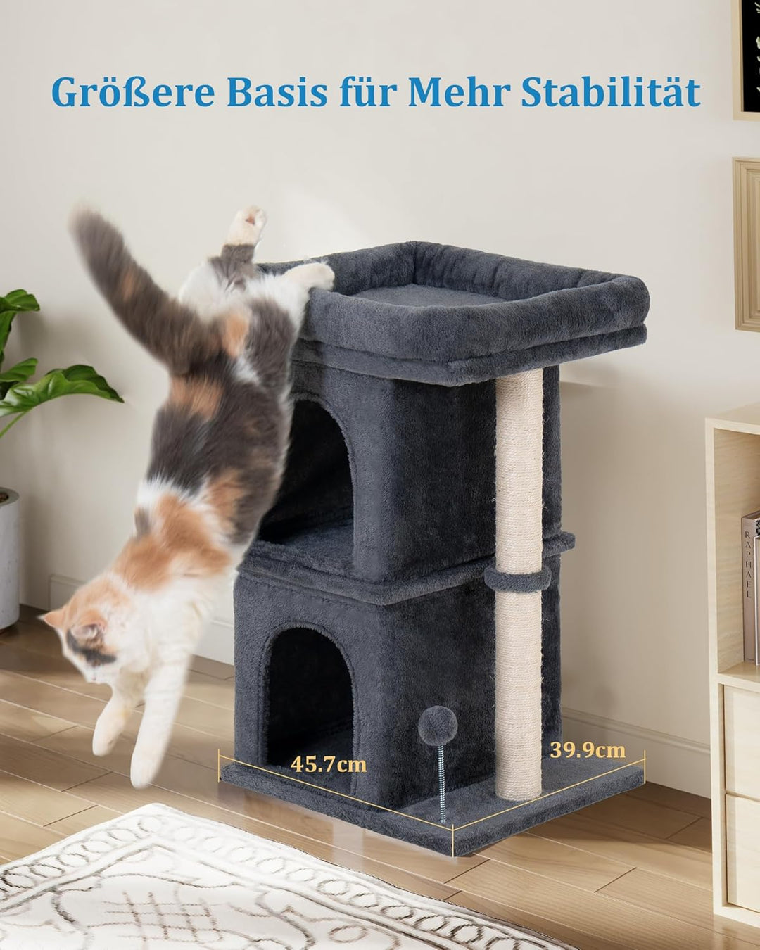 61cm Kratzbaum für Grosse Katzen Stabil, 2 Katzenhöhle fur Indoor Klein Katzen, Katzenbaum mit Gross