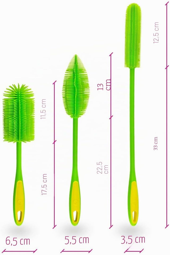 Kochblume Silikonbürsten 3er Set mit Wechselköpfen | Flaschenbürste, Spülbürste, Antibakteriell, Kei