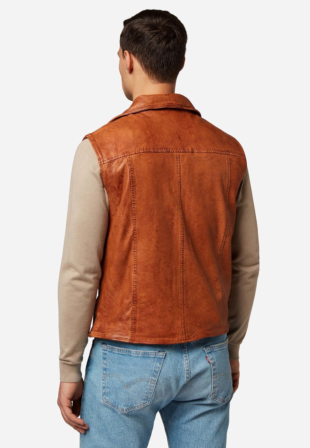 RICANO SK-Vest - Herren Lederweste aus echtem Lamm Nappa Leder Cognac Braun 4XL, Cognac Braun 4XL