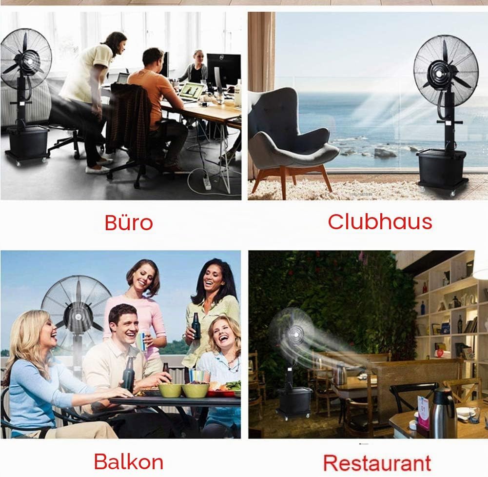 Ventilator mit Wasser, Nebel, Profi-Aussen-Standventilator mit Sprühnebelfunktion, 42L, 260W, Wasser
