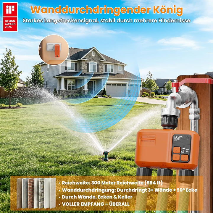 Bewässerungscomputer WLAN 3 Ausgänge mit 300 Meter RF, Starke Wanddurchdringung, Automatische Smarte