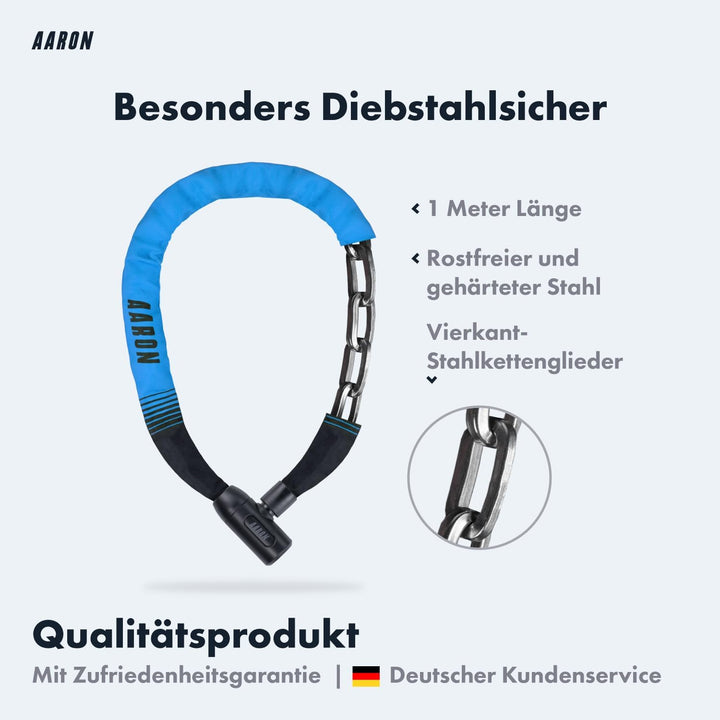 AARON Lock One Fahrradschloss mit Schlüssel, Kettenschloss aus Stahl und hoher Sicherheitsstufe, Sch