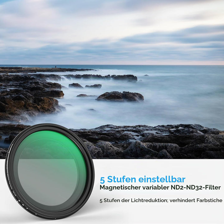 SMALLRIG 52mm VND Filter Magnetischer Variabler ND Filter ND2-ND32 (1–5 Blendenstufen), No X Cross H