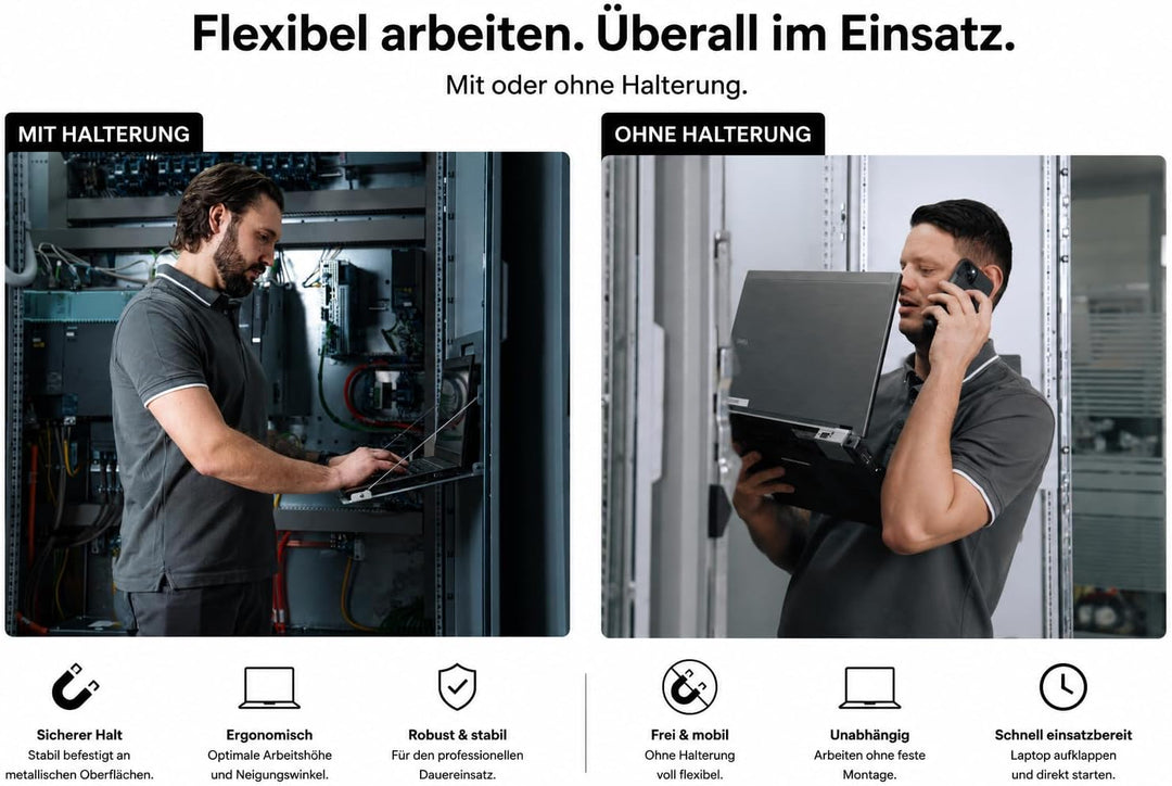 Magnetischer Notebookhalter für Schaltschrank, Maschinen & Servicetechniker – MagFlex Pro M – Für 11