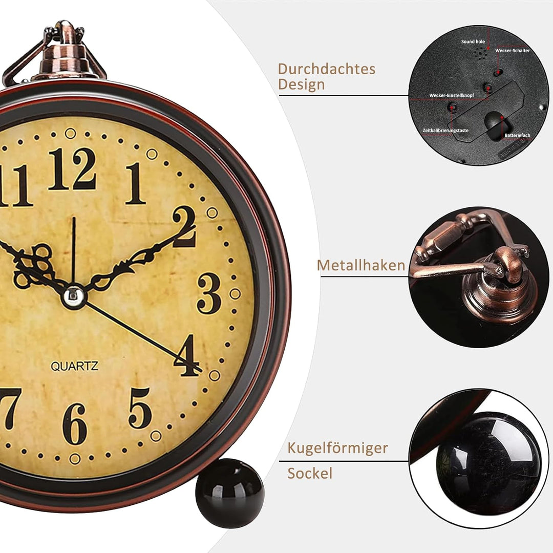 BVI BOOMERVIVI Tischuhr Analog, Vintage Tischuhr ohne Ticken mit Lautlosem Uhrwerk, Batteriebetriebe