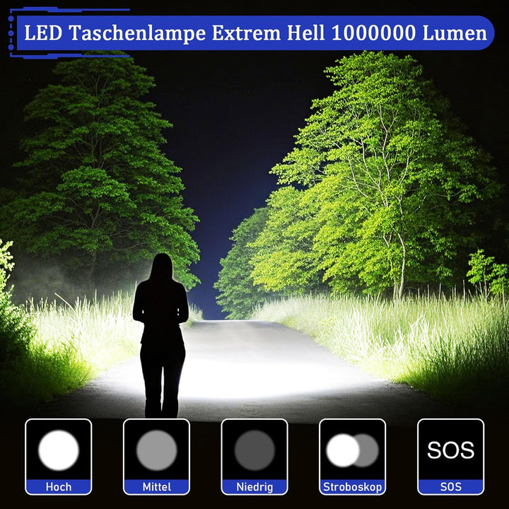 Jayxinli Taschenlampe LED Aufladbar 500000 Lumen, Extrem Hell, Starke, 5 Lichtmodi, Zoombar Mehrfarb