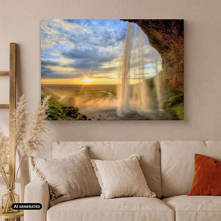 Bilder auf Leinwand Wasserfall Natur Park Sonne Leinwandbild 70x50cm Wandbilder Dekoration Wohnzimme