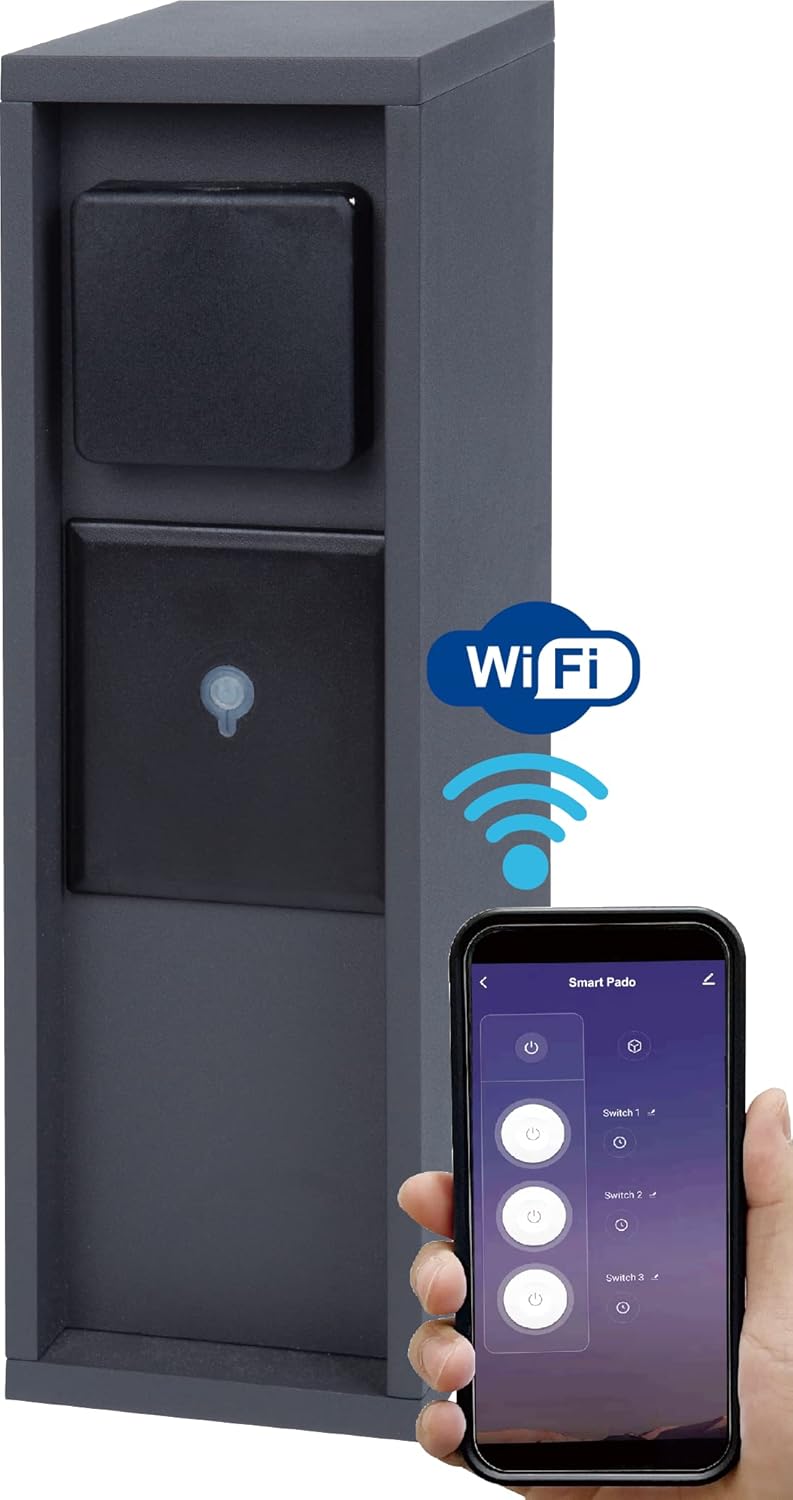BOLD Pado smarte Aussen-Steckdose-Garten Steckdosen-Säule 3Fach Stecker Anthrazit (Smart Home (iOS &