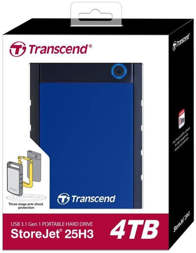 Transcend TS4TSJ25H3B 4TB portable Festplatte (HDD) in grau/blau mit Backup-Funktion (Datensicherung