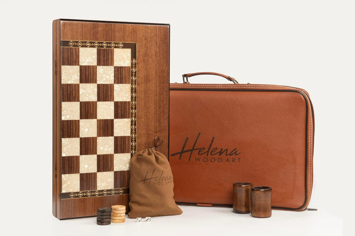 Helena Wood Art, Handgefertigtes Hochwertiges Backgammon Spiel aus Holz, Tavla, 100% Holz, Deluxe Ed