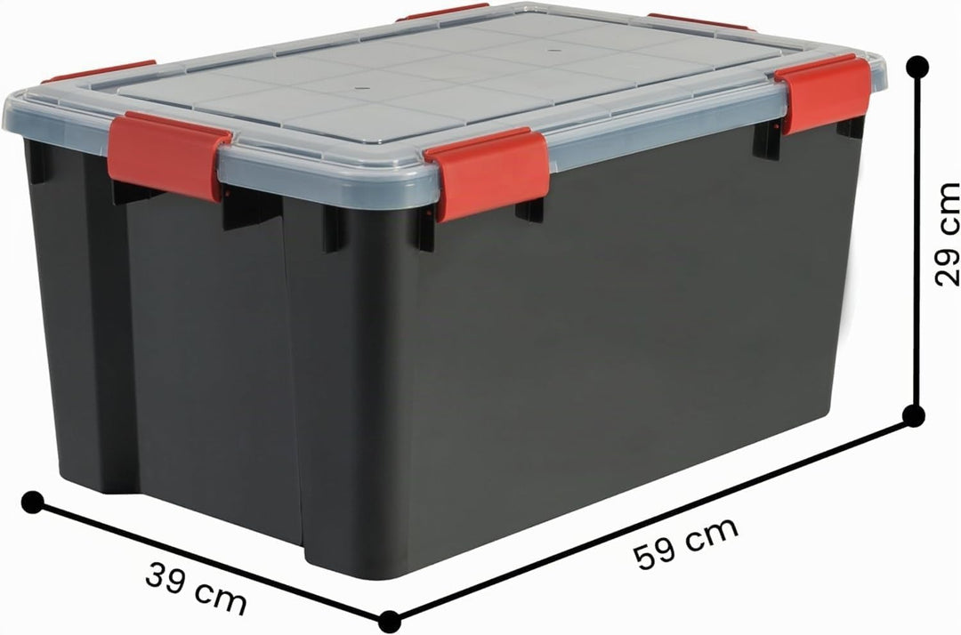 Iris Ohyama Luftdichte Kunststoff-Aufbewahrungsboxen mit Deckel, 50L, 4er-Set, Schwarz, Hermetischer